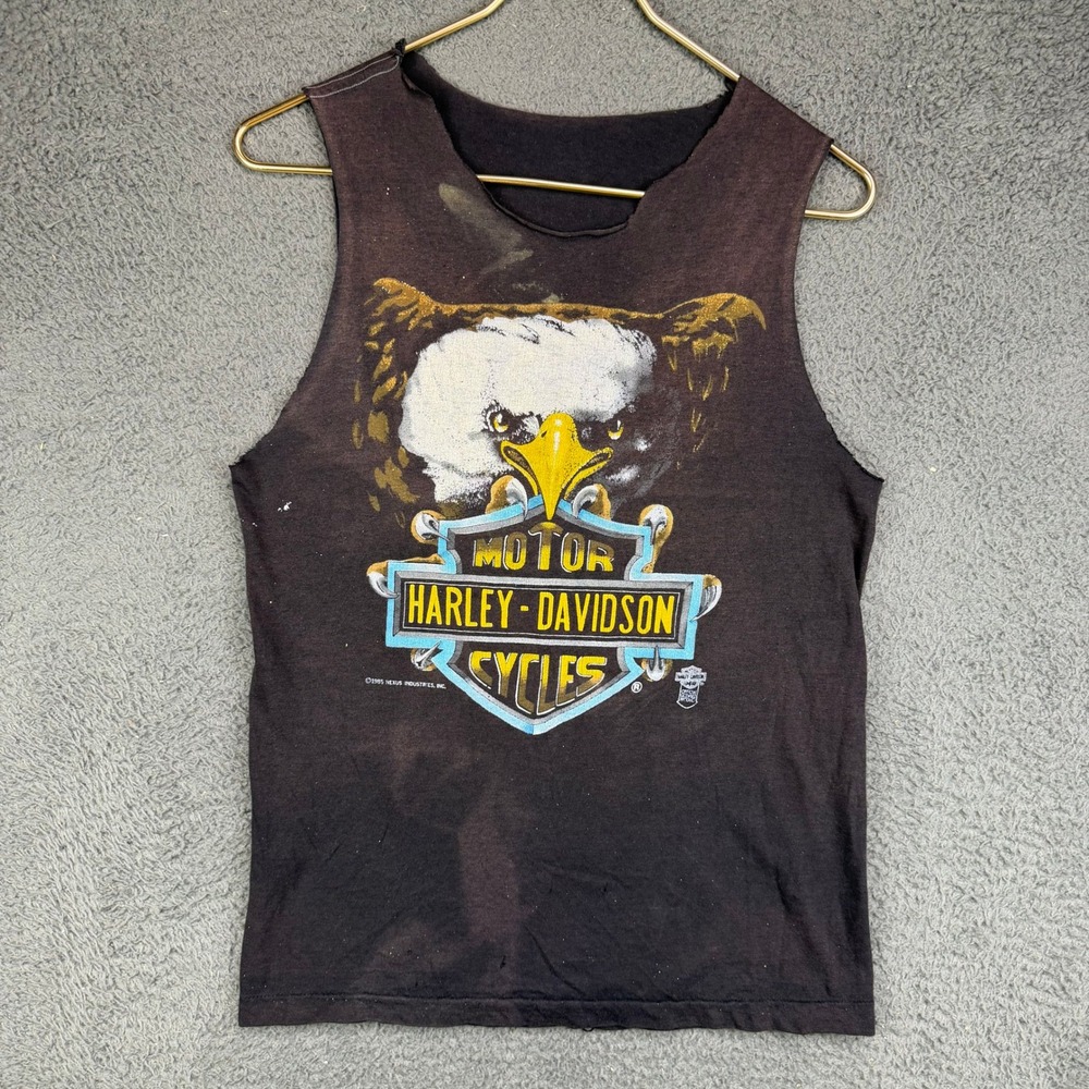 Vintage 1985 Harley Davidson Eagle Graphic Muscle Tank Top Black 12378